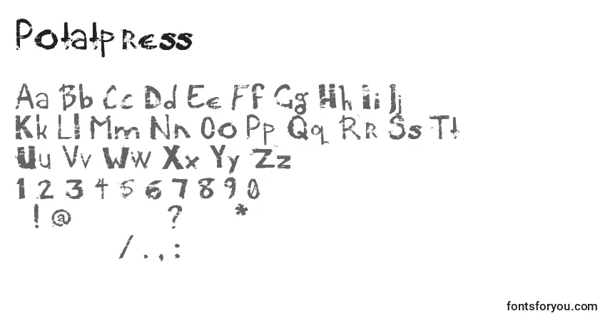 Czcionka Potatpress – alfabet, cyfry, specjalne znaki