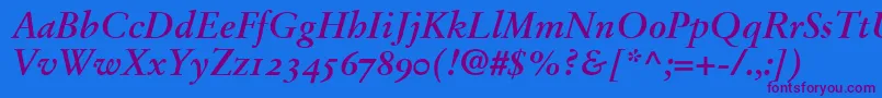 StempelGaramondBoldItalicOldstyleFigures Font – Purple Fonts on Blue Background