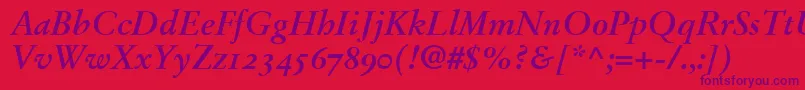 StempelGaramondBoldItalicOldstyleFigures Font – Purple Fonts on Red Background