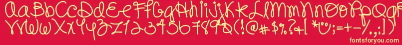 DjbPookieDoo-Schriftart – Gelbe Schriften auf rotem Hintergrund