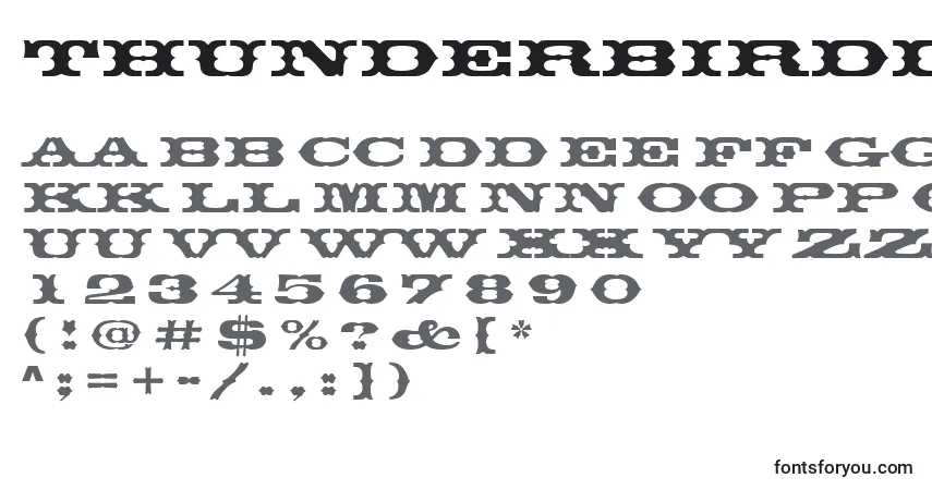 Schriftart Thunderbirddreg – Alphabet, Zahlen, spezielle Symbole