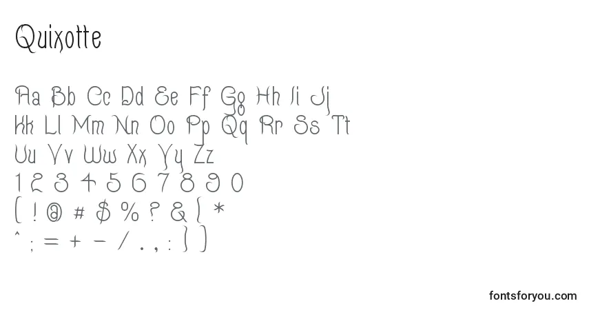 A fonte Quixotte – alfabeto, números, caracteres especiais
