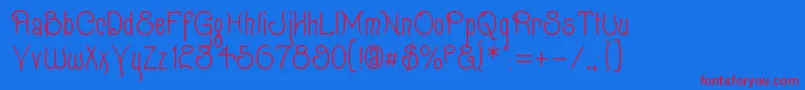 Quixotte-Schriftart – Rote Schriften auf blauem Hintergrund