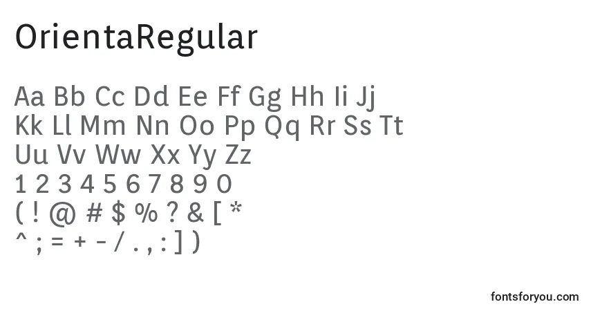 Schriftart OrientaRegular – Alphabet, Zahlen, spezielle Symbole