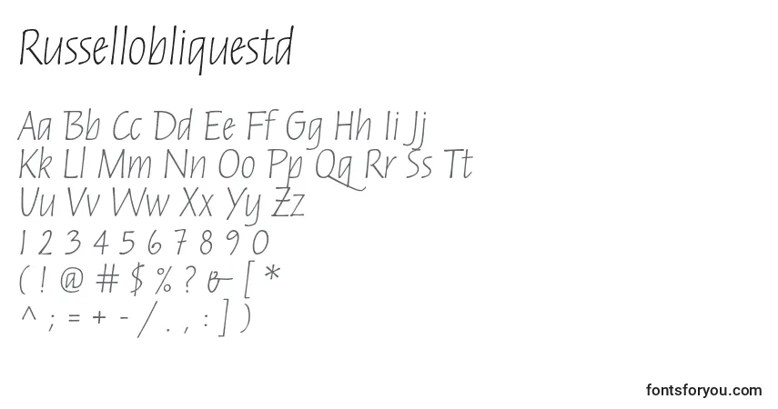 Czcionka Russellobliquestd – alfabet, cyfry, specjalne znaki