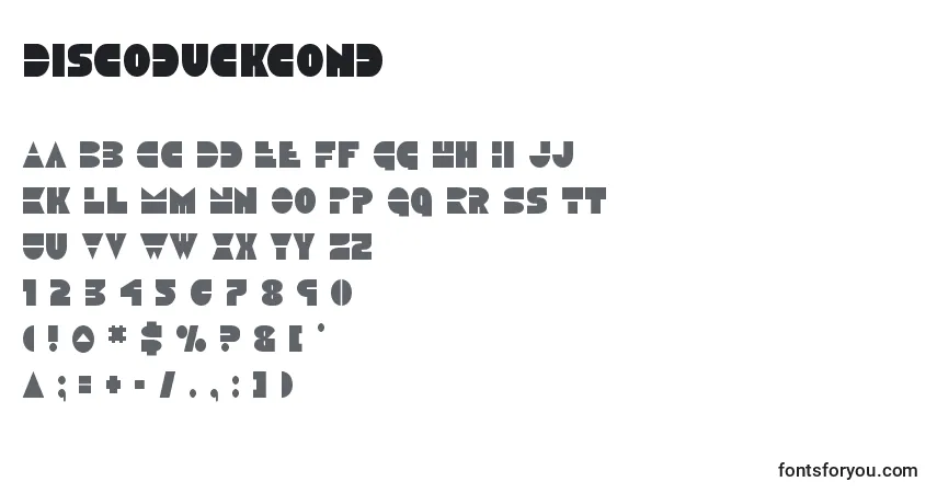 A fonte Discoduckcond – alfabeto, números, caracteres especiais