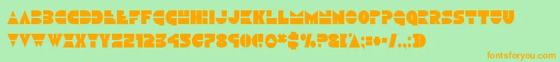 フォントDiscoduckcond – オレンジの文字が緑の背景にあります。