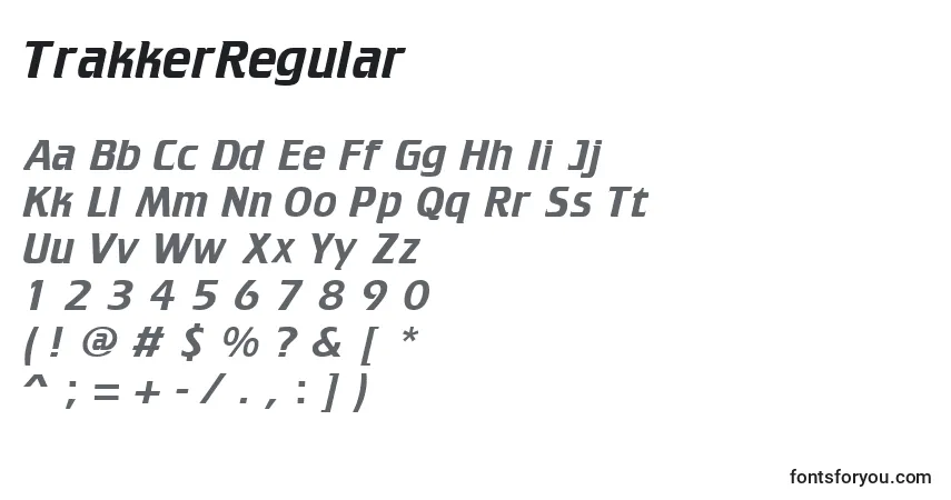 TrakkerRegular-fontti – aakkoset, numerot, erikoismerkit