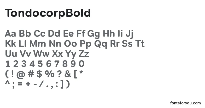 Czcionka TondocorpBold – alfabet, cyfry, specjalne znaki