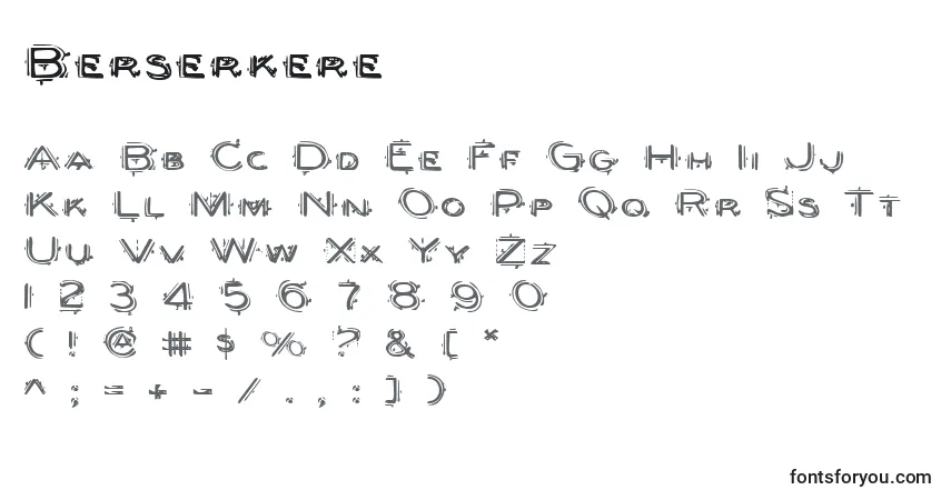 Шрифт Berserkere – алфавит, цифры, специальные символы