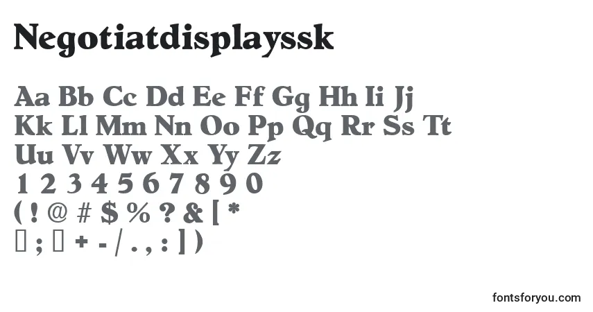 A fonte Negotiatdisplayssk – alfabeto, números, caracteres especiais