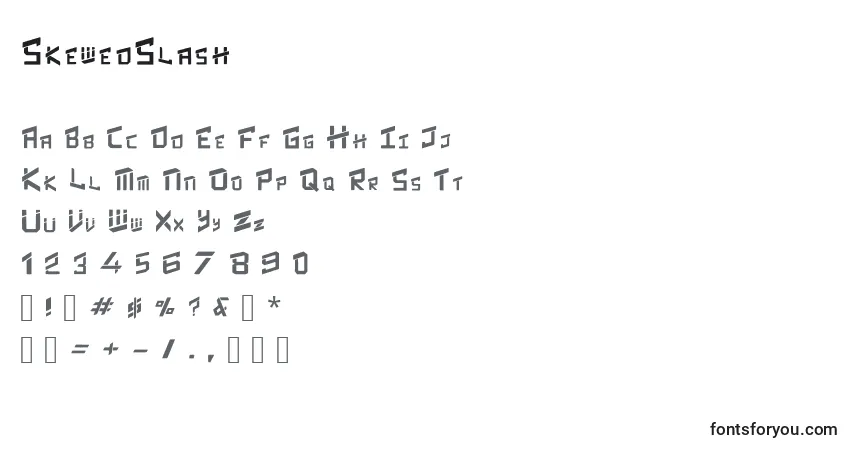 Czcionka SkewedSlash – alfabet, cyfry, specjalne znaki