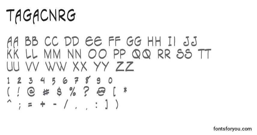 Schriftart Tagacnrg – Alphabet, Zahlen, spezielle Symbole
