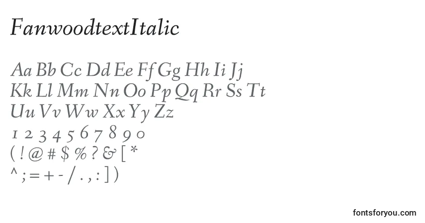 Шрифт FanwoodtextItalic – алфавит, цифры, специальные символы