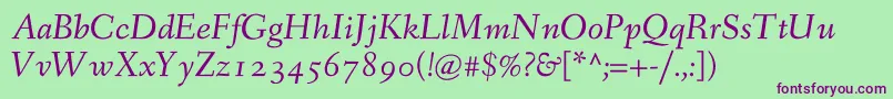 FanwoodtextItalic Font – Purple Fonts on Green Background