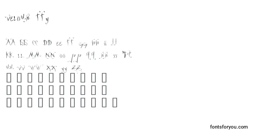 Schriftart Velour ffy – Alphabet, Zahlen, spezielle Symbole