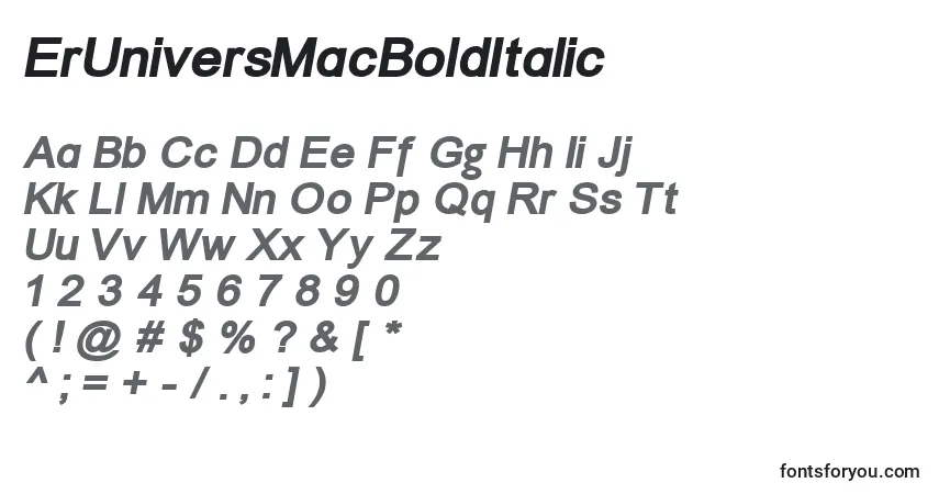 Czcionka ErUniversMacBoldItalic – alfabet, cyfry, specjalne znaki