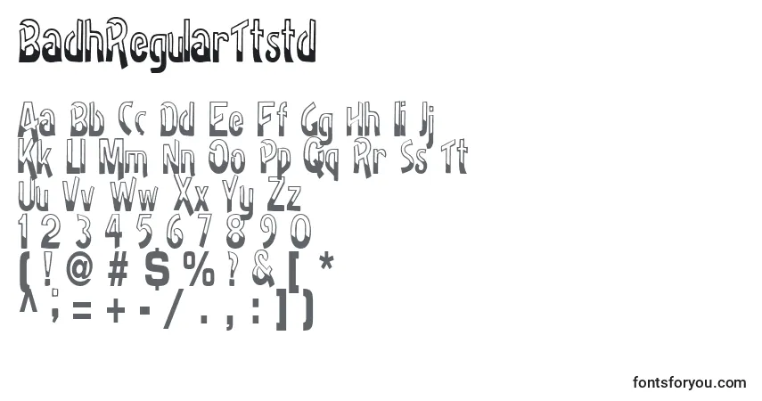 Шрифт BadhRegularTtstd – алфавит, цифры, специальные символы