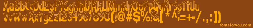 BadhRegularTtstd-Schriftart – Orangefarbene Schriften auf braunem Hintergrund