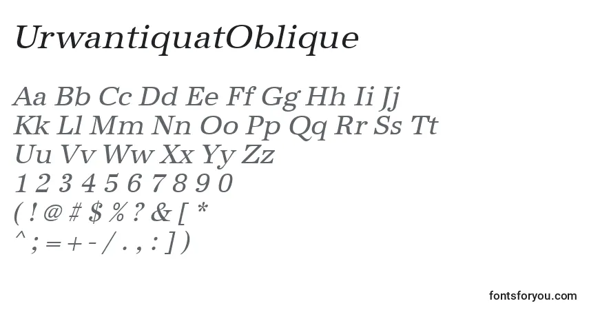 Schriftart UrwantiquatOblique – Alphabet, Zahlen, spezielle Symbole