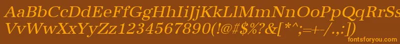 フォントUrwantiquatOblique – オレンジ色の文字が茶色の背景にあります。