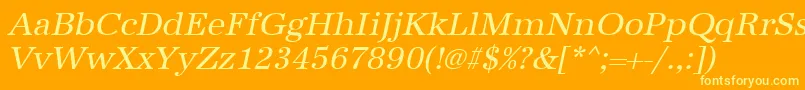 UrwantiquatOblique-Schriftart – Gelbe Schriften auf orangefarbenem Hintergrund