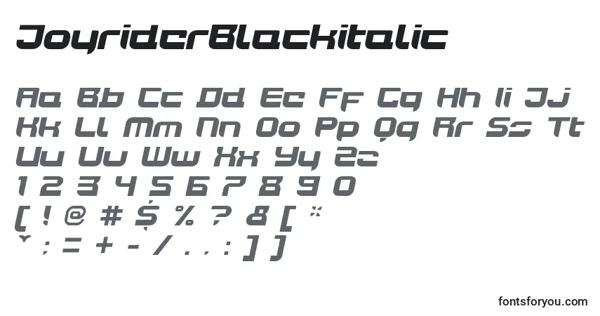 Czcionka JoyriderBlackitalic – alfabet, cyfry, specjalne znaki