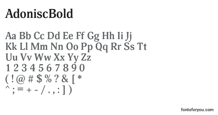 A fonte AdoniscBold – alfabeto, números, caracteres especiais