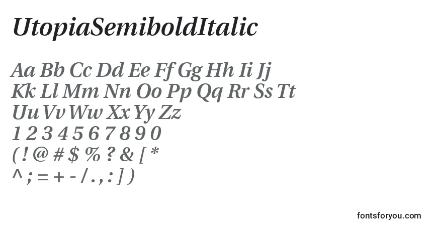 Schriftart UtopiaSemiboldItalic – Alphabet, Zahlen, spezielle Symbole