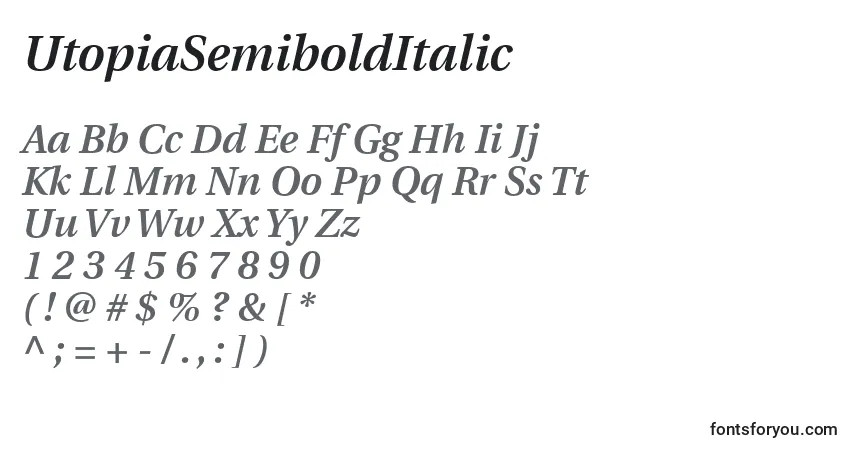 A fonte UtopiaSemiboldItalic – alfabeto, números, caracteres especiais