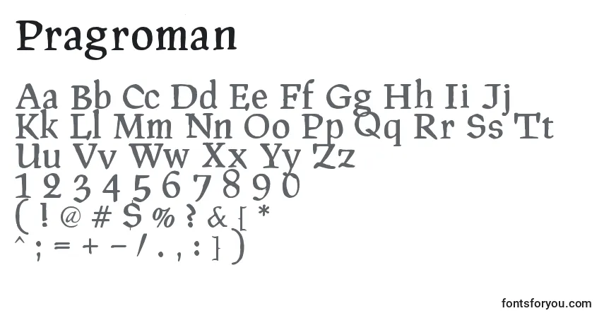 A fonte Pragroman – alfabeto, números, caracteres especiais
