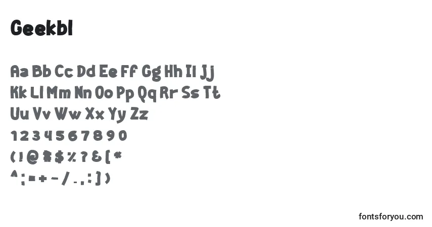 Шрифт Geekbl – алфавит, цифры, специальные символы