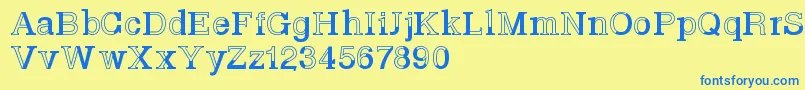 フォントBasveticafontlab – 青い文字が黄色の背景にあります。