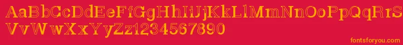 Basveticafontlab-Schriftart – Orangefarbene Schriften auf rotem Hintergrund