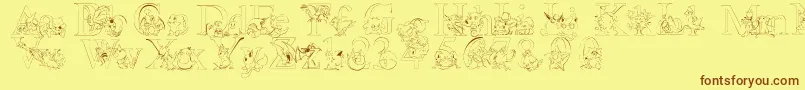 フォントLms Pokemon Master Outline – 茶色の文字が黄色の背景にあります。