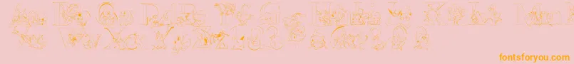 Lms Pokemon Master Outline-Schriftart – Orangefarbene Schriften auf rosa Hintergrund