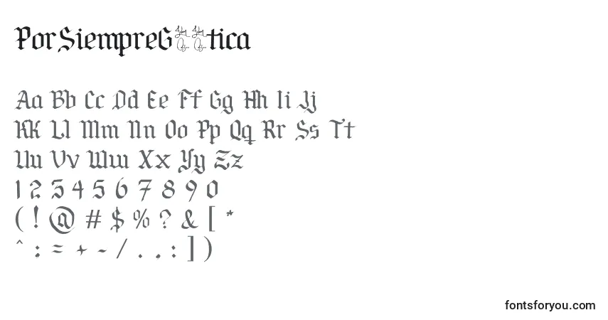 Schriftart PorSiempreGРІtica – Alphabet, Zahlen, spezielle Symbole