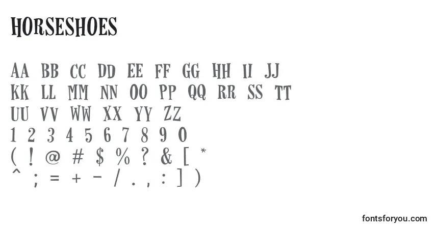 Czcionka Horseshoes – alfabet, cyfry, specjalne znaki