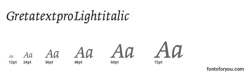 Размеры шрифта GretatextproLightitalic