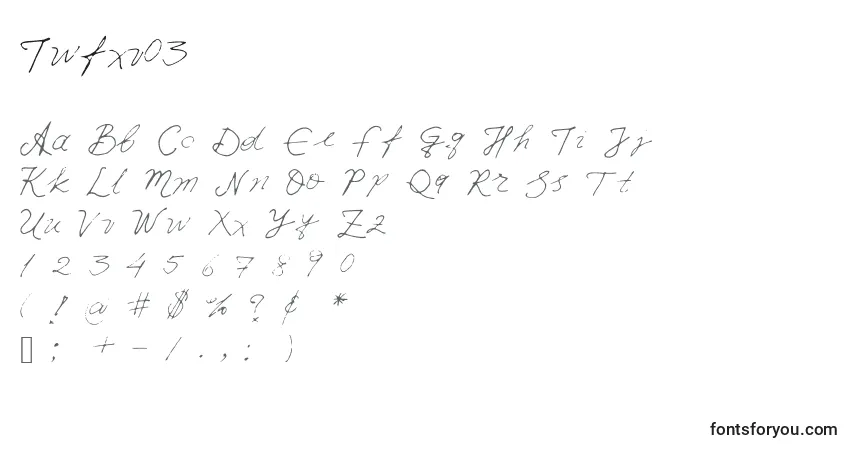 Czcionka Iwfxv03 – alfabet, cyfry, specjalne znaki
