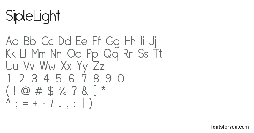 A fonte SipleLight – alfabeto, números, caracteres especiais