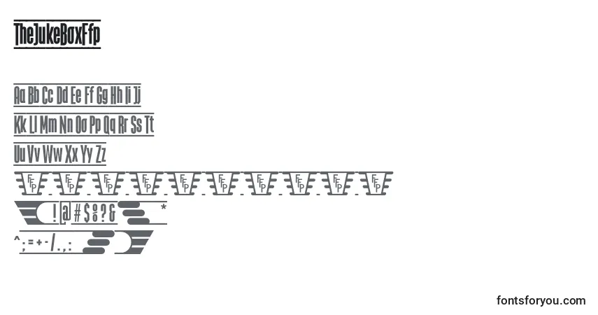 Czcionka TheJukeBoxFfp – alfabet, cyfry, specjalne znaki