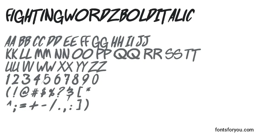 A fonte FightingWordzBoldItalic – alfabeto, números, caracteres especiais