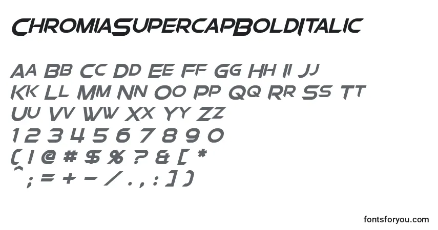 Schriftart ChromiaSupercapBoldItalic – Alphabet, Zahlen, spezielle Symbole