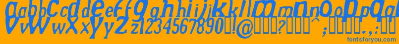 DrekNormalitalic-Schriftart – Blaue Schriften auf orangefarbenem Hintergrund