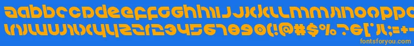 フォントKovacsleft – オレンジ色の文字が青い背景にあります。