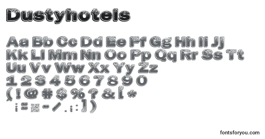 Schriftart Dustyhotels – Alphabet, Zahlen, spezielle Symbole