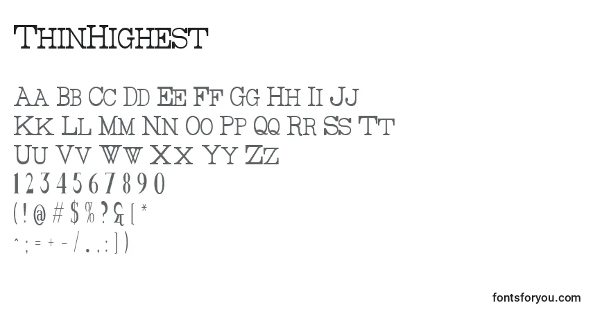 ThinHighest Font – alphabet, numbers, special characters
