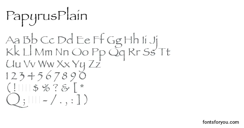 Czcionka PapyrusPlain – alfabet, cyfry, specjalne znaki