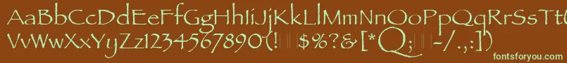 PapyrusPlain-Schriftart – Grüne Schriften auf braunem Hintergrund